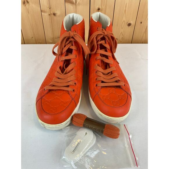 GUCCI MEN HIGH TOP ORANGE SNEAKERS- Size 9, fit like size 10 - Picture 2 of 8